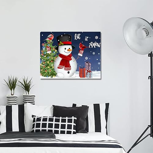 Miniatura 7 de Pintura de Navidad por números, pintura al óleo sobre lienzo, Let it Snow Winter Snowman Árbol de Navidad y regalos Kit de pintura azul por números