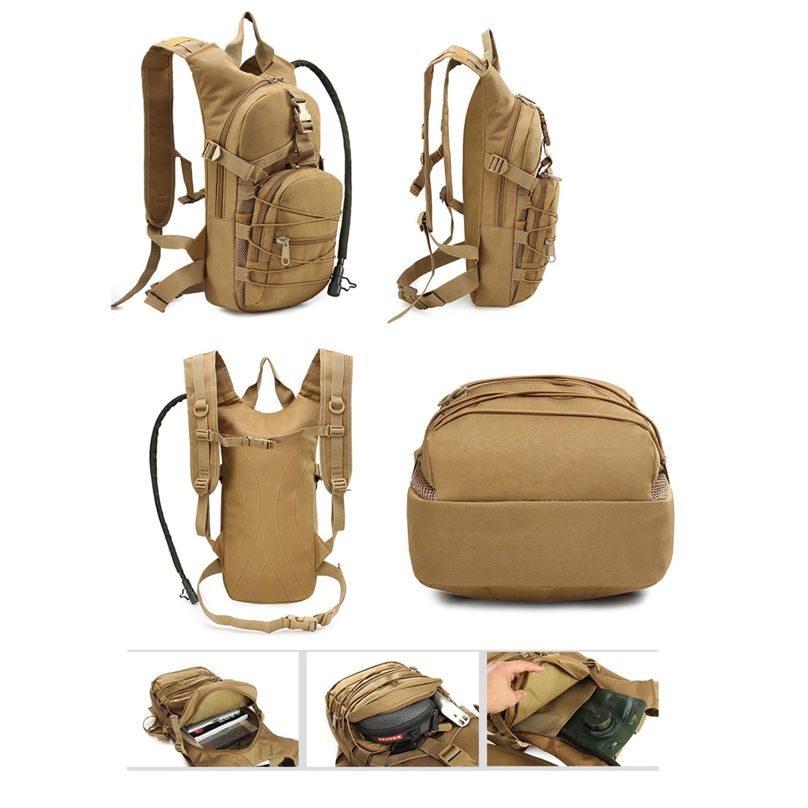 Wygwlg Zaino Viaggio Leggero, Zaino da Campeggio per Escursioni All'aperto con Sacca d'Acqua da 3 Litri, Militare Impermeabile Assalto Sopravvivenza, per Trekking, Escursionismo, Viaggi(A)