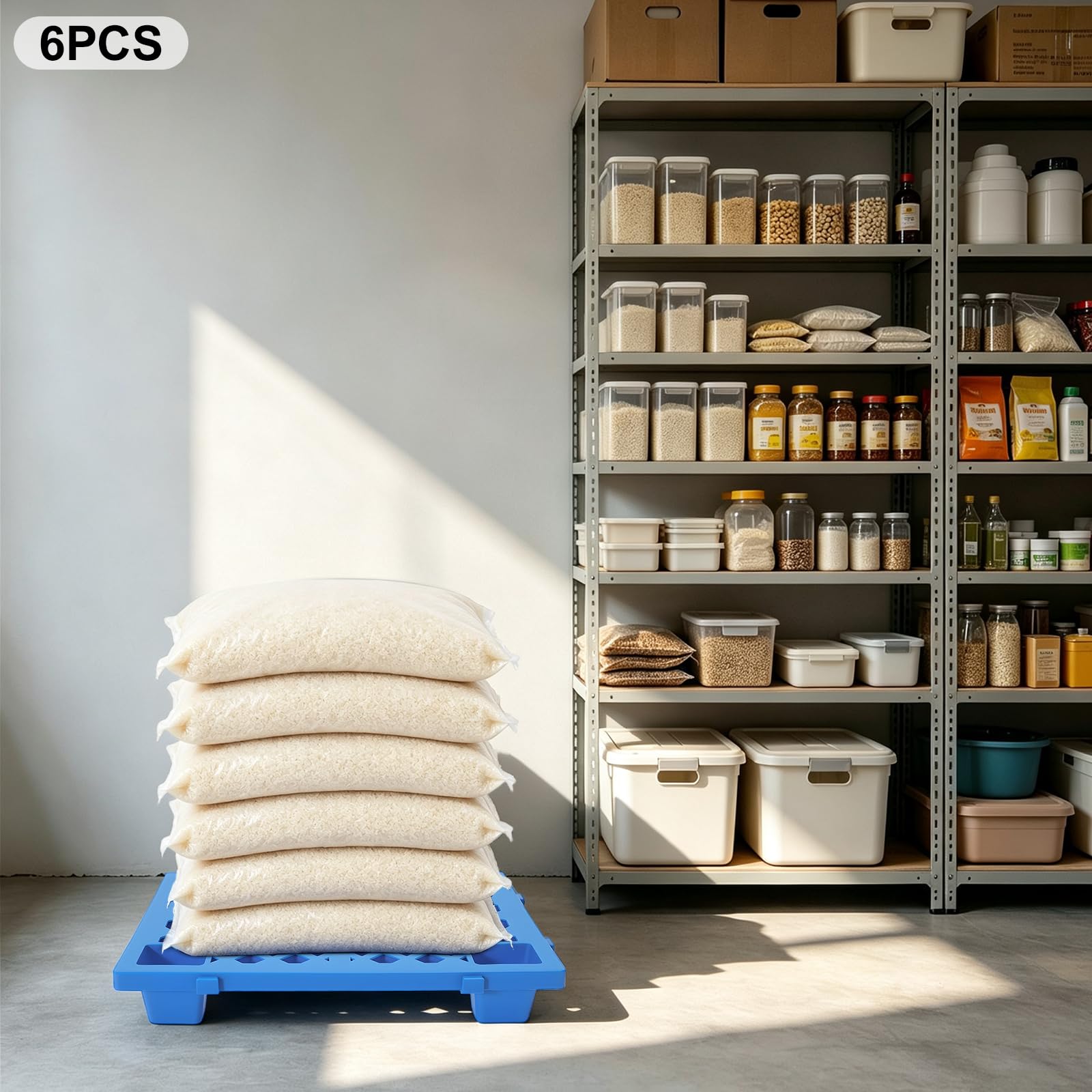 6 mezze pallet in plastica, 60 x 40 x 10 cm, leggeri, impilabili, blu