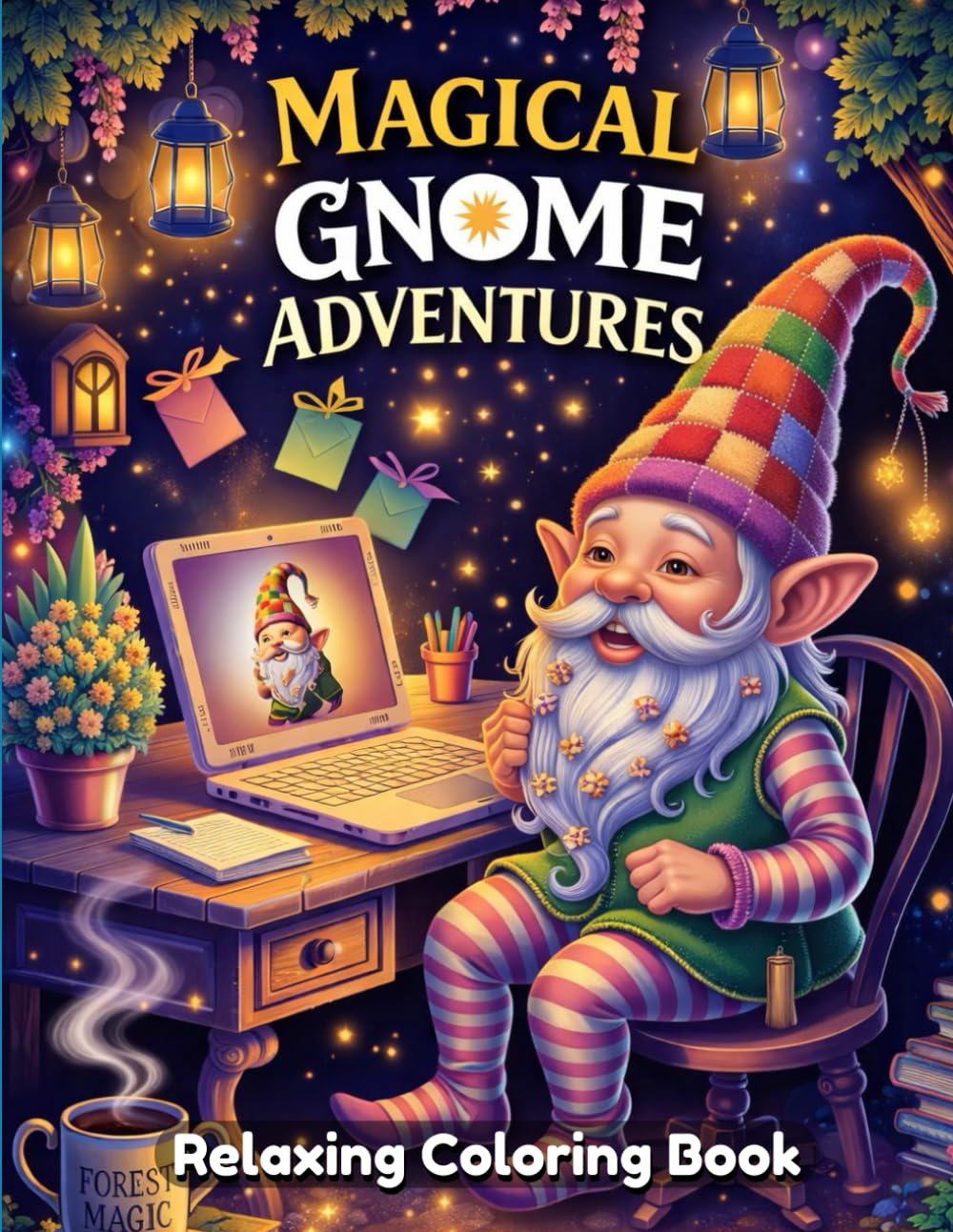 Magical Gnome Adventures Coloring Book for Kids and Adults: Cute Garden Gnomes, Whimsical Forest Scenes, Fantasy Village Life, Simple Line Art, Relaxing Coloring Pages