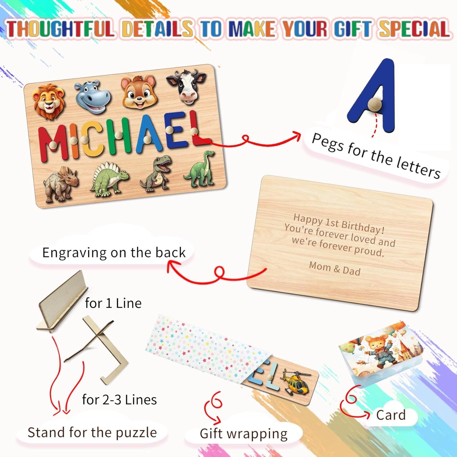 Name Puzzle for Kids Personalized Name Puzzles for Toddler Baby Easter Gifts Wooden Custom Baby Name Puzzle Gifts Toys for 1 2 3 Year Old Boys Girls 1st Birthday Gifts for Babies Toddlers