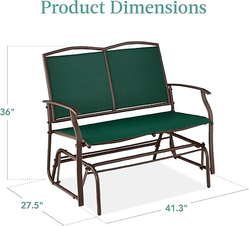 Miniatura 3 de Best Choice Products Banco de acero para 2 personas para patio, columpio, balancín para terraza, porche con tela de textileno, marco de acero, verde
