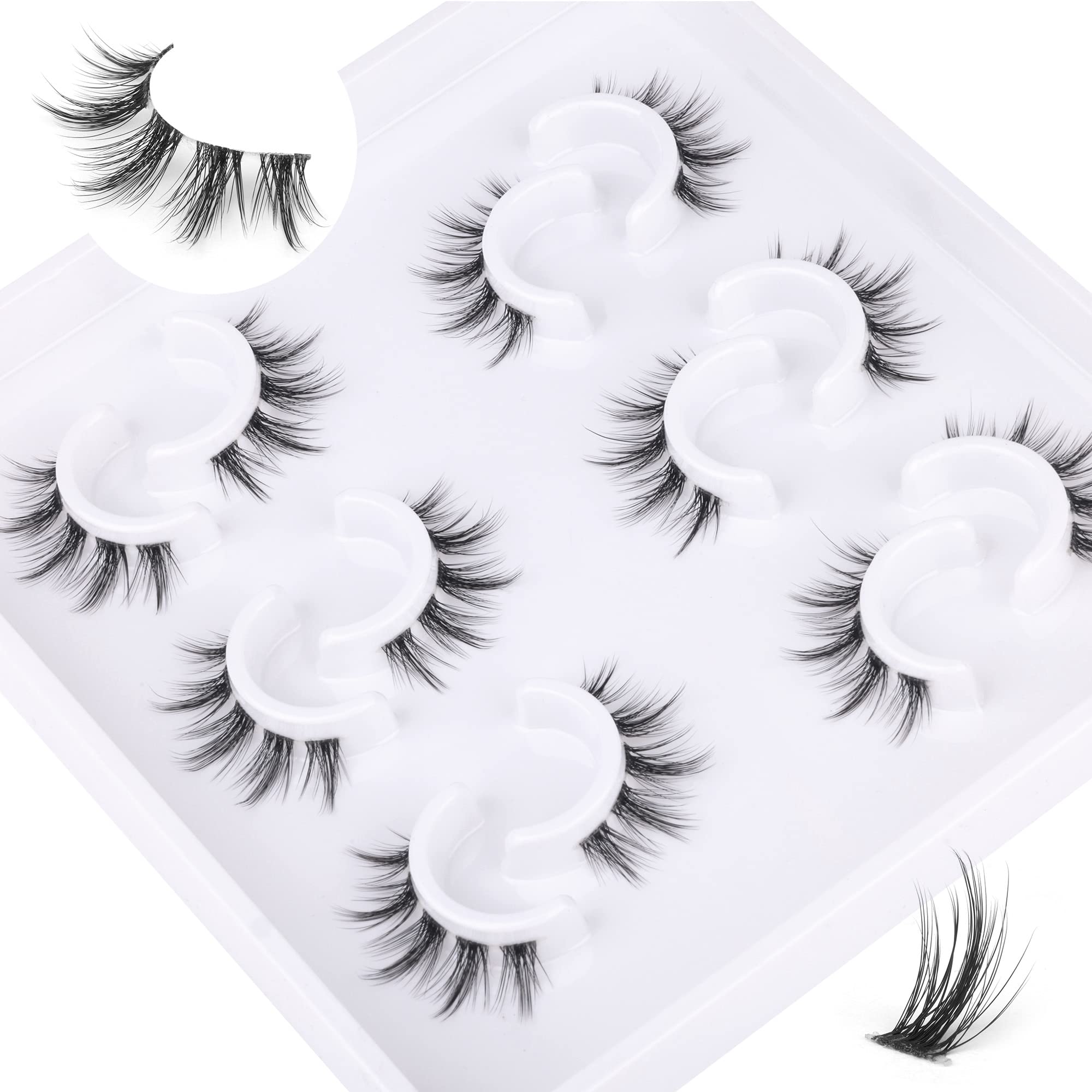 Cluster Lashes Anime Clear Band Manga Lashes Wispy Natural Look Faslse Eyelashes Extension 6 Pairs Mink Lashes Pack