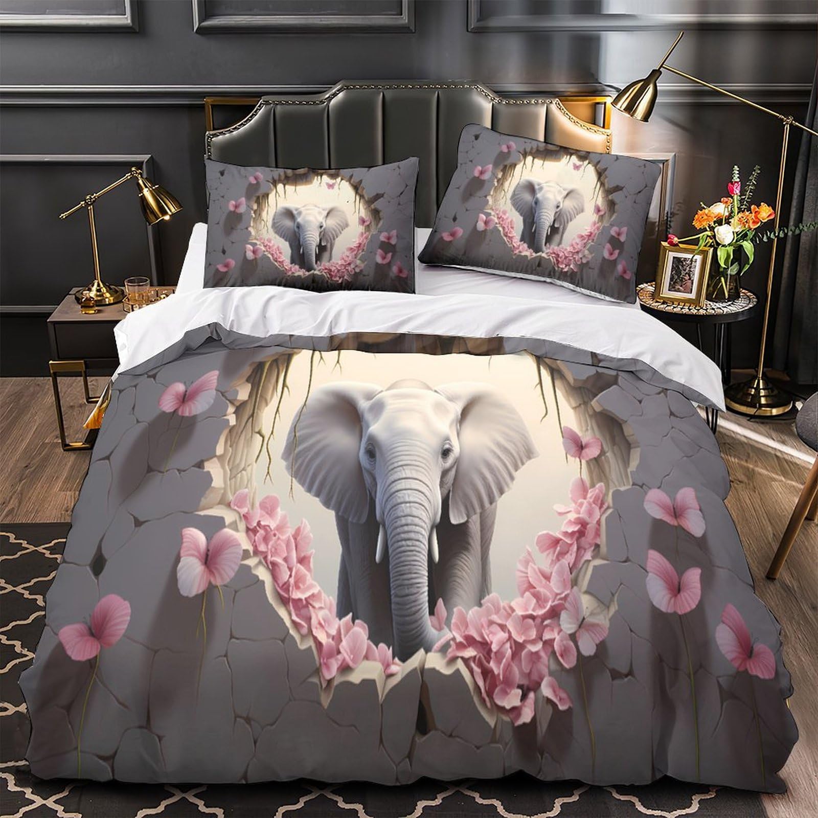 Housse de Couette 3D Parure de Lit 260x220cm Hypoallergique Super King