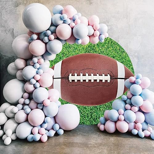 Miniatura 2 de Laeacco Telón de fondo redondo de fútbol americano de 7.2 x 7.2 pies, cubierta de fondo redonda de cumpleaños, césped verde, área deportiva,