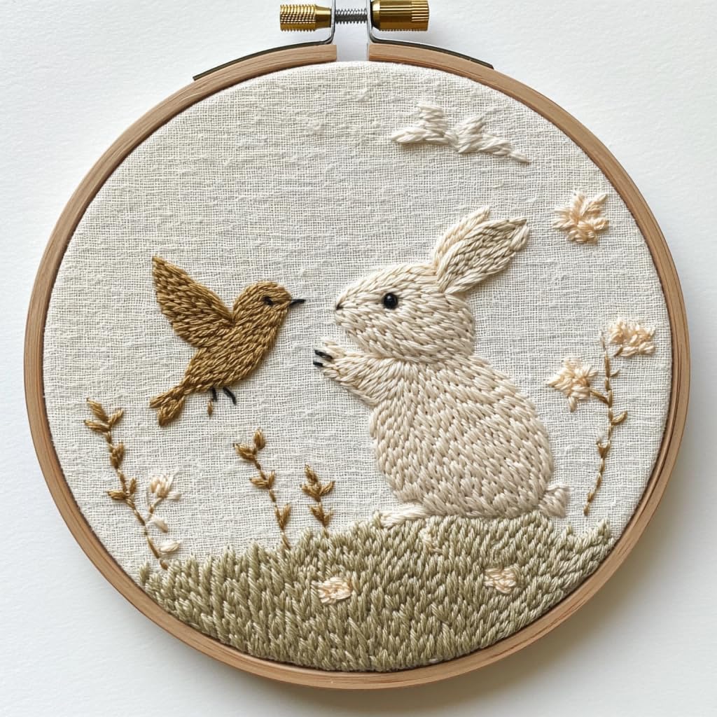 Punch Needle kit for Beginners – Charming Cute Bunny Embroidery Set, Punch Stitching kit for Adults, Needle Punch Kits for Adults
