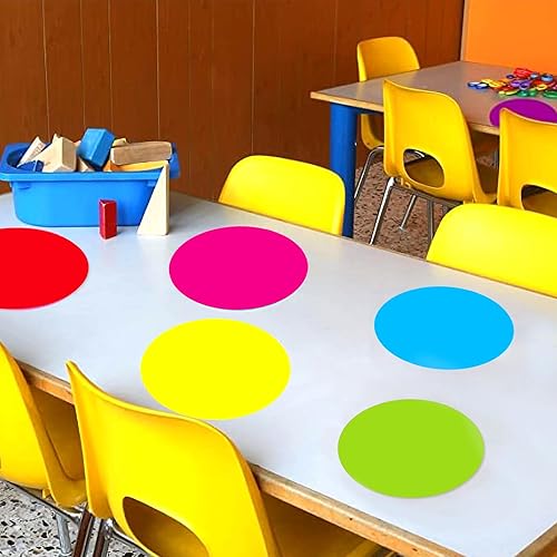 Miniatura 3 de Paquete de 12 círculos coloridos de borrado en seco de 11 pulgadas para mesa de aula, calcomanías circulares extraíbles para pizarras blancas,