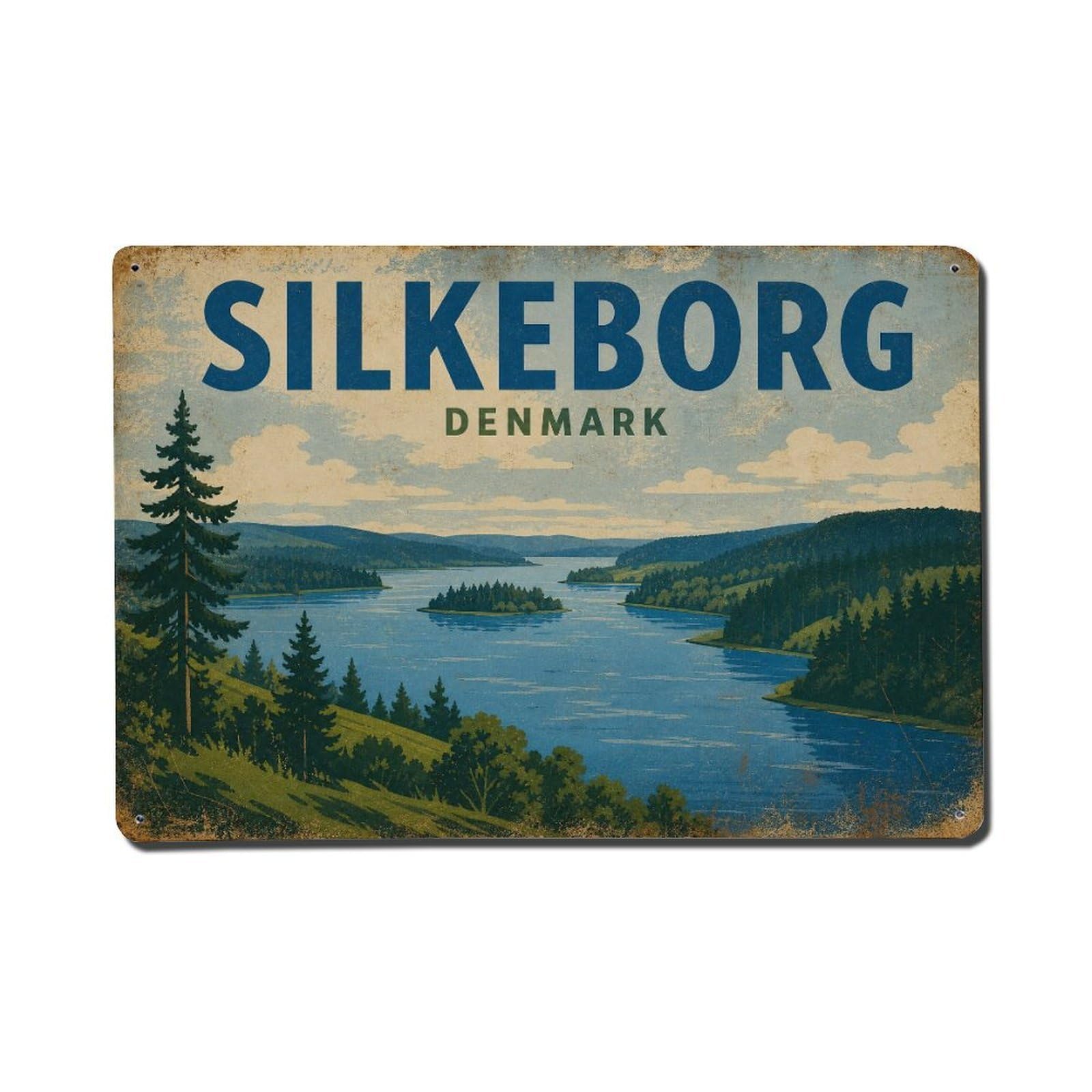Metal Tin Sign Retro Travel Denmark Silkeborg