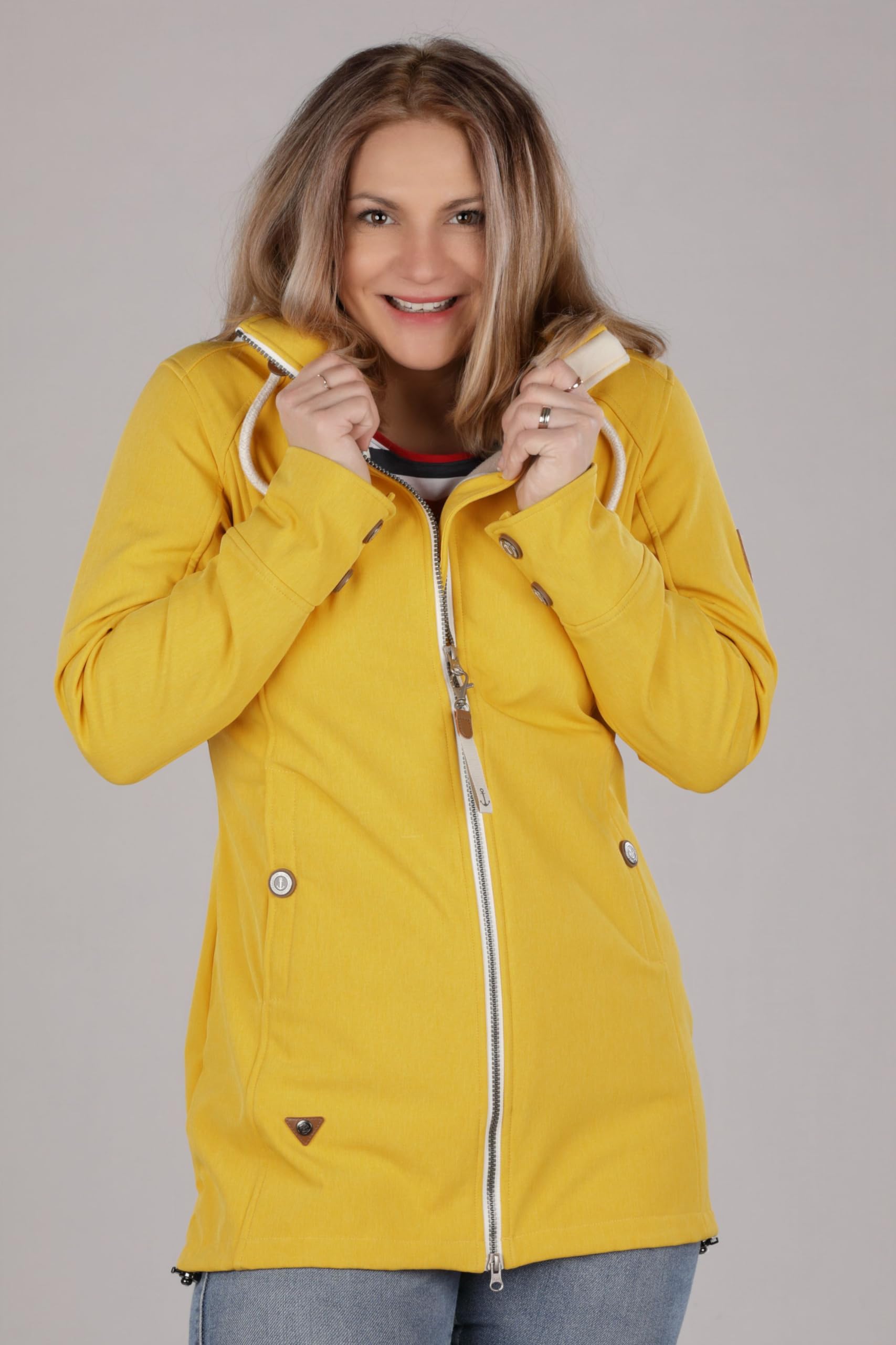 Dry Fashion Damen Softshell Mantel Sellin Meliert - Softshell-Jacke Outdoorjacke Atmungsaktiv Kapuze Wind- und Wasserabweisend in Beere Größe 36