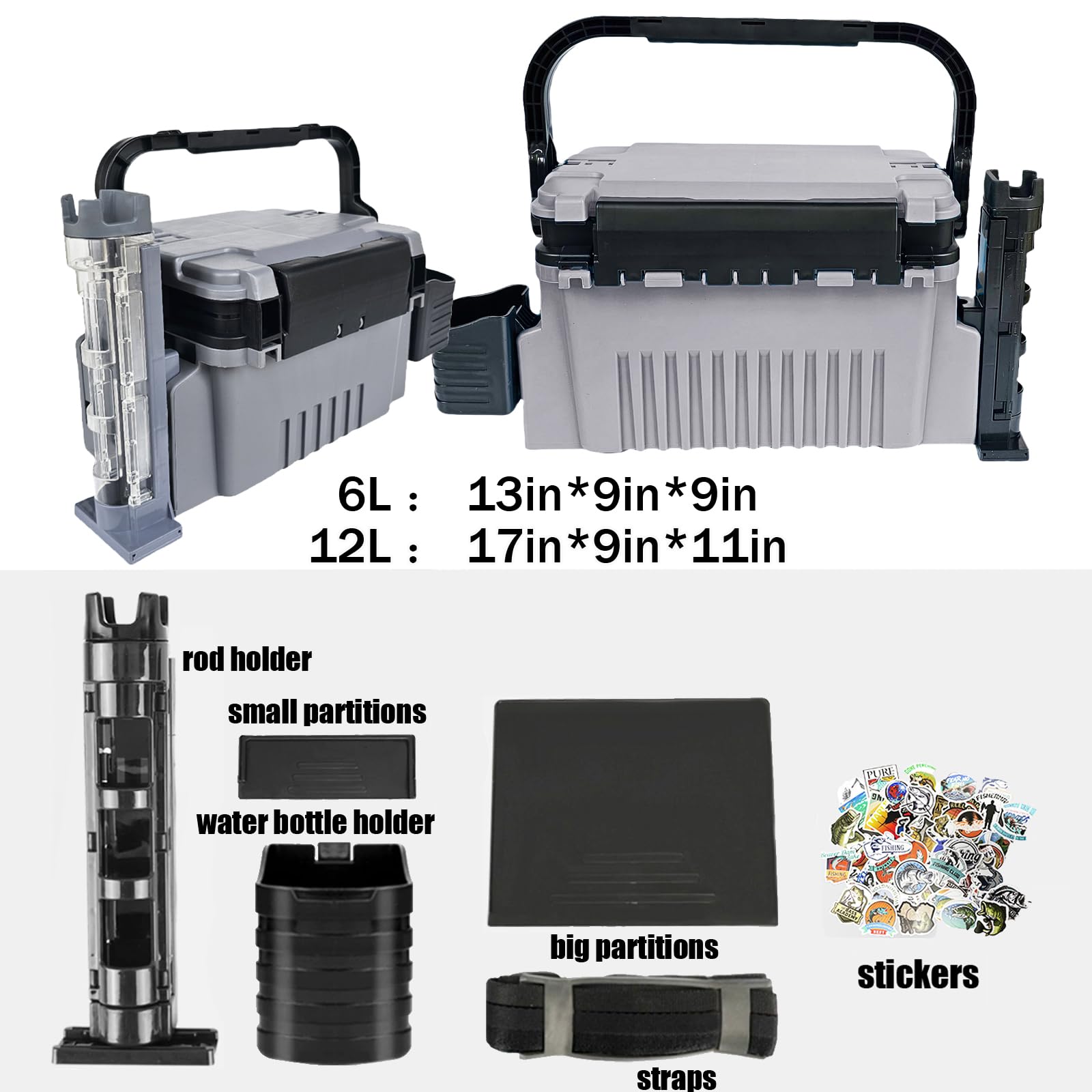 Fishing Tackle Box Fishing Tackle Storage Fishing Bucket with Rod Holder Live Fish Bait Bucket Multifunctional Outdoor Fishing Box Fishing Tools Multi-Functional (Gray, Big)