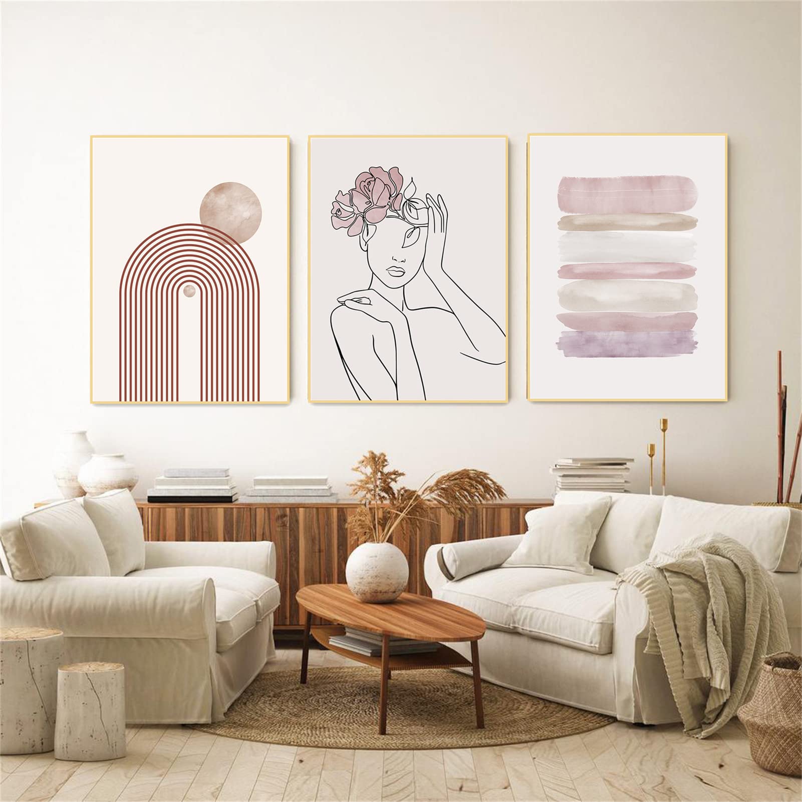 XXL Panoramique TROYSINC Lot De 3 Posters Morandi - Images Abstraites Et Géométriques - Poster D'art Nordique - Sans Cadre - Impression Sur Toile - Moderne Et Simple - Style A