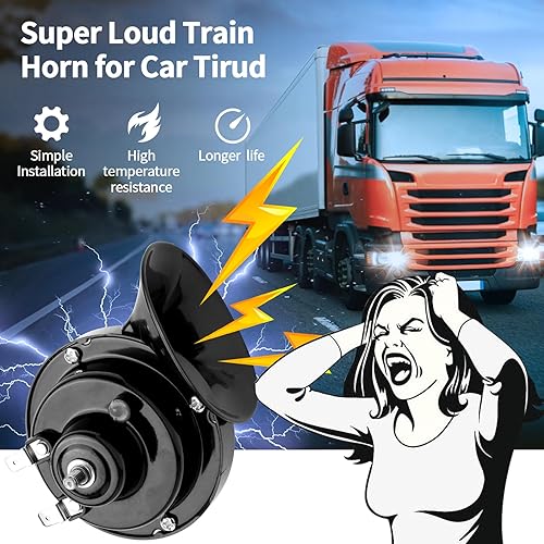 Miniatura 5 de Bocinas de tren para camiones de 300 dB, bocina de caracol eléctrica de aire fuerte, kit de bocinas impermeables de 12 V, súper fuerte para