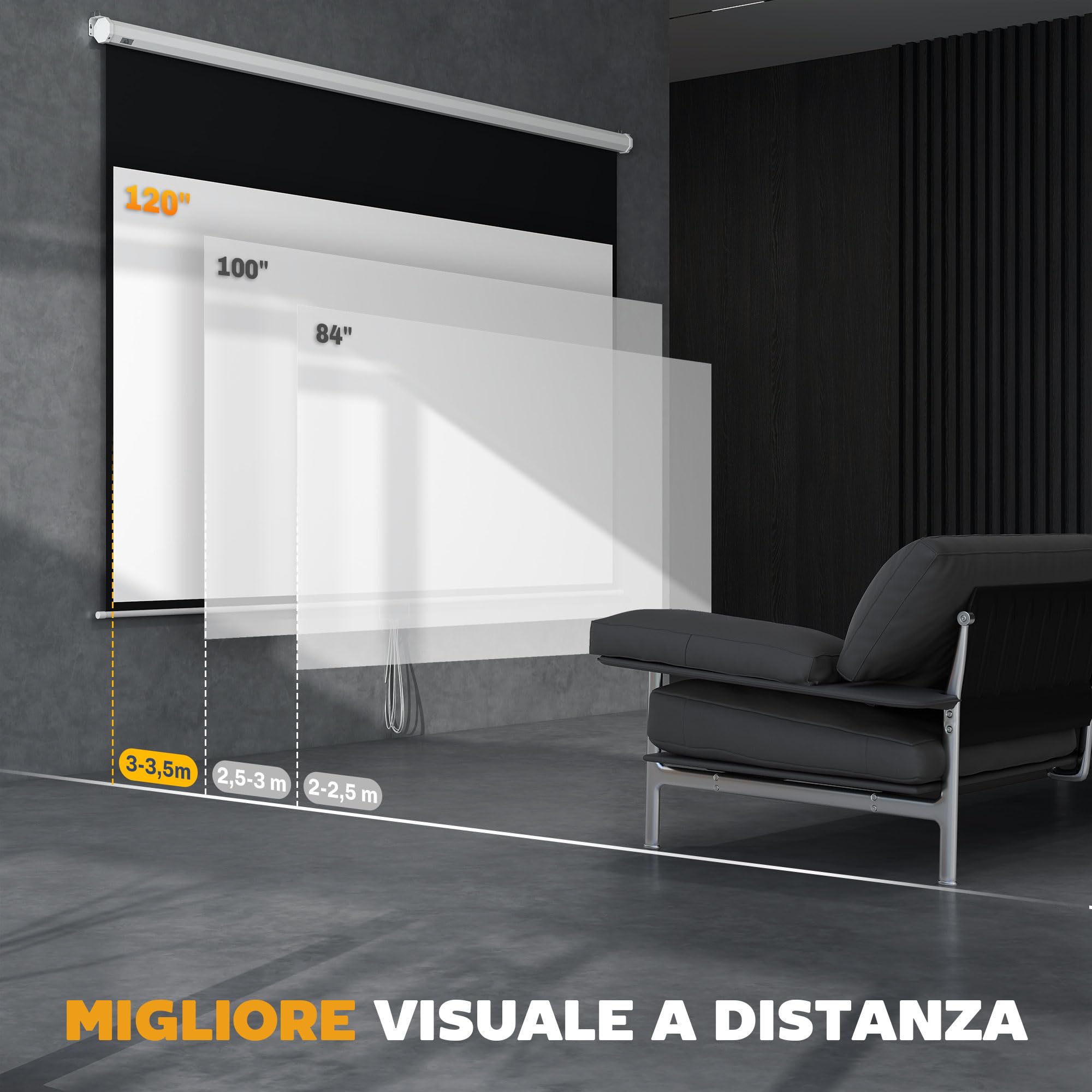 HOMCOM Telo Proiettore da 120 Pollici 4K HD Formato 16:9 con Fissaggio a Muro e Soffitto, Schermo Proiettore in Metallo, Grandangolo di 160 Gradi, per Casa, Home, Cinema, Esterno, Bianco