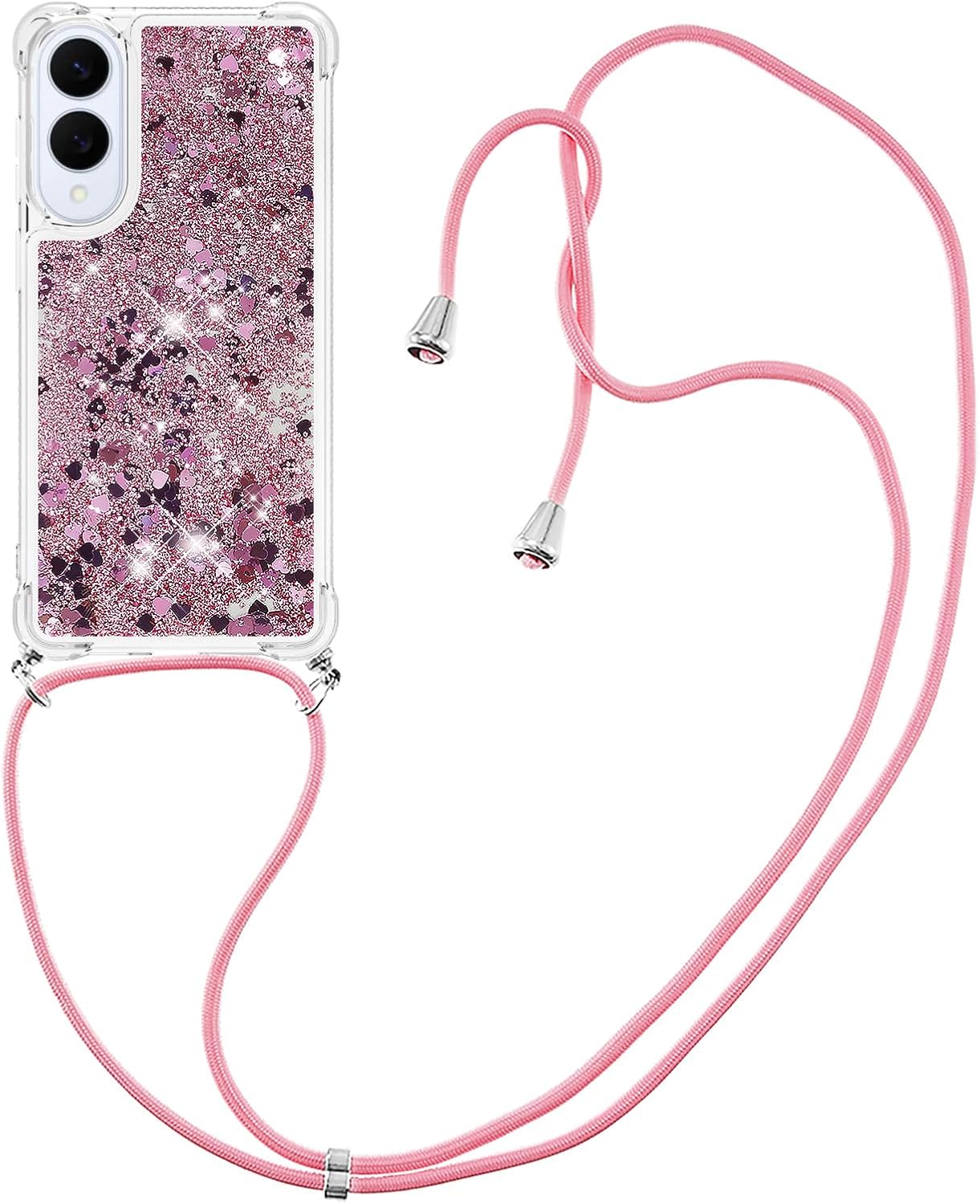 Samsung s25 Edge – Étui Cordon Compatible avec Samsung S25 Edge Silicone Liquide Scintillant Coque Kawaii Résistante aux Chocs avec Collier pour Samsung Galaxy S25 Edge. LP Love Rosegold