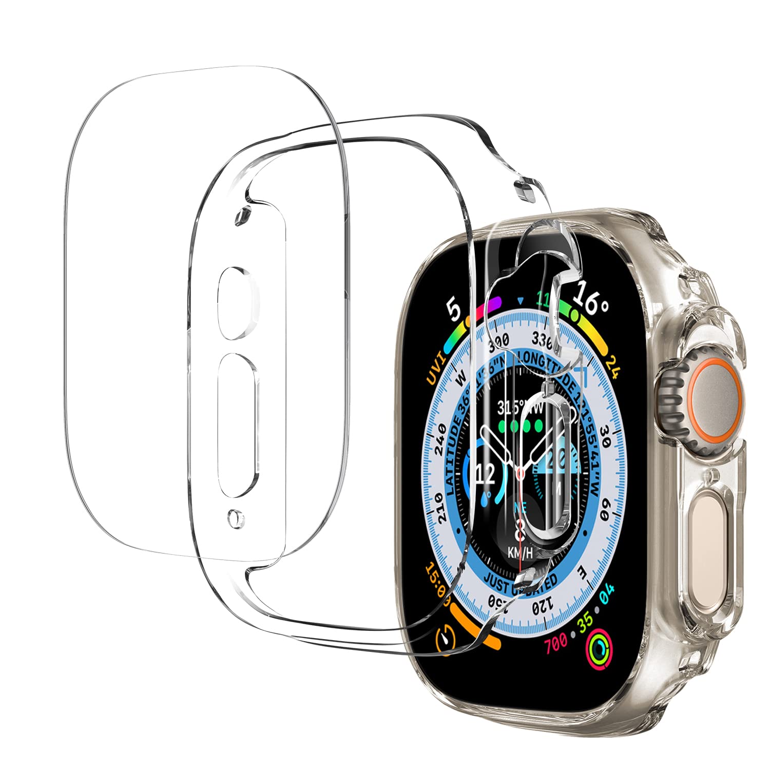 Smiling 4 Pack Case and Screen Protector Compatible with Apple Watch Ultra 49mm, 2 Hard PC Bumper Case [NO Screen Protector] + 2 Screen Protector, Shockproof Protective Case for iwatch Ultra 49mm