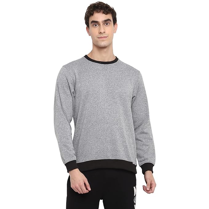 Men's Fleece Hoodie Sweatshirt (DKAW52-XL_Grey Melange & Black_XL)