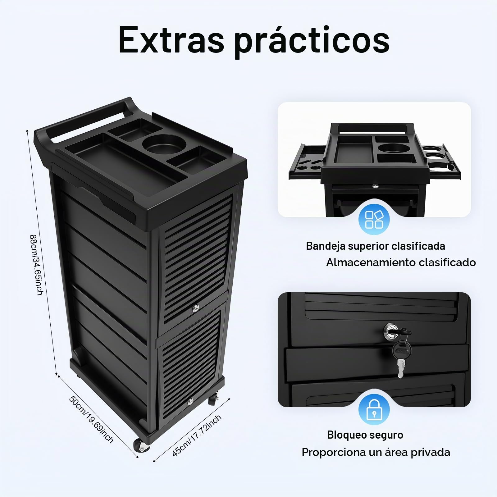 Carro de Peluquería con 6 Cajones, Ruedas y Cerradura de Seguridad, Carrito de Salón para Maquillaje, Tatuajes, Manicura y Spa