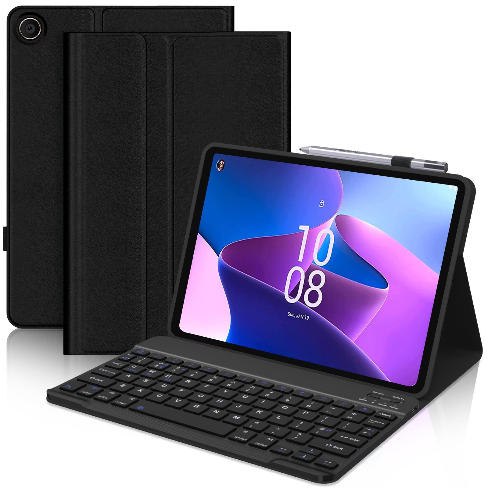 Keyboard Case for Lenovo Tab M10 (3rd Gen) 10.1", Wireless Detachable Bluetooth Keyboard with Protective Cover for Lenovo Tab M10 3rd Gen 10.1 Inch 2022 (TB-328FU/TB-328XU) Tablet, Black