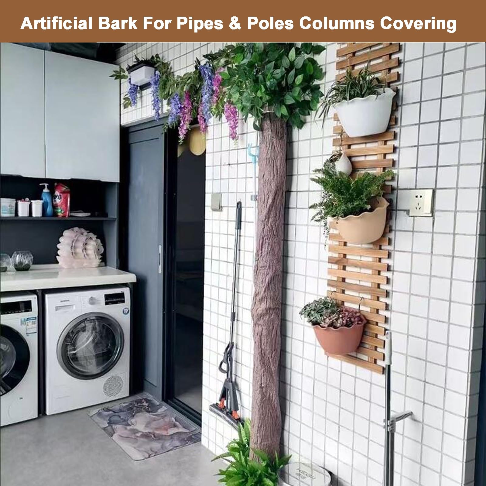 Künstliches Rinde Synthetische Pflanzenrinde Anti-Flamming,Gefälschte Baumrinde Abdeckung für Innen-/Außen,Kunstrinde Modellbau Sichtschutz für Rohre,Säulen,Wände,Baumdekoration(50cmx4m)