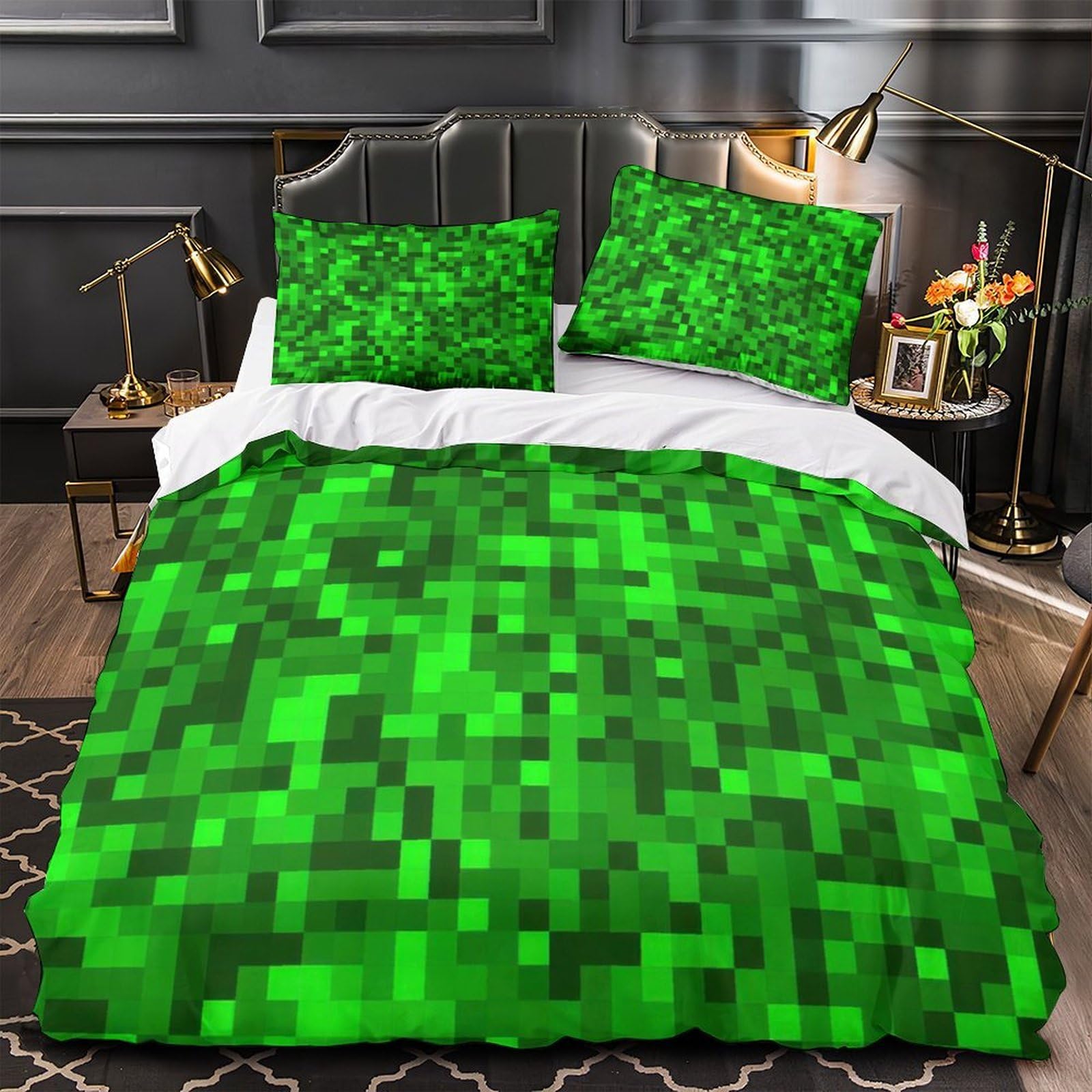 Housse de couette 140x200cm pour couple et amoureux motif vert pixélisé unique