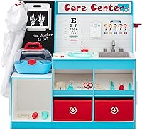 Best Choice Products Wooden Doctor's Office Play Set for Kids - Pretend Medical Center Toy with Costume, 18 Accessories, Carrying Case & Height Measurer - Blue