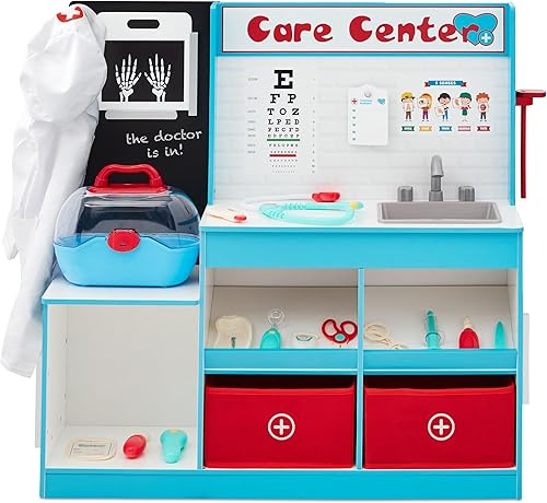 Best Choice Products Juego de simulación para el consultorio del médico, juego de juguetes de madera para niños con funda de transporte, todos los