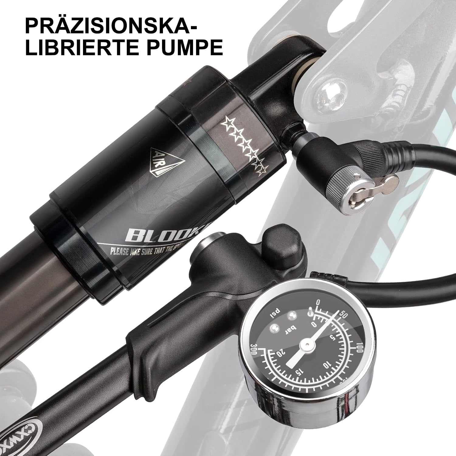 CXWXC Shock Pump für Mountainbike - Hochdruck-Federungspumpe 300 PSI - Vordergabel und hintere Fahrradfederungs-Luftschocks mit Manometer, verlustfreier Luftpump