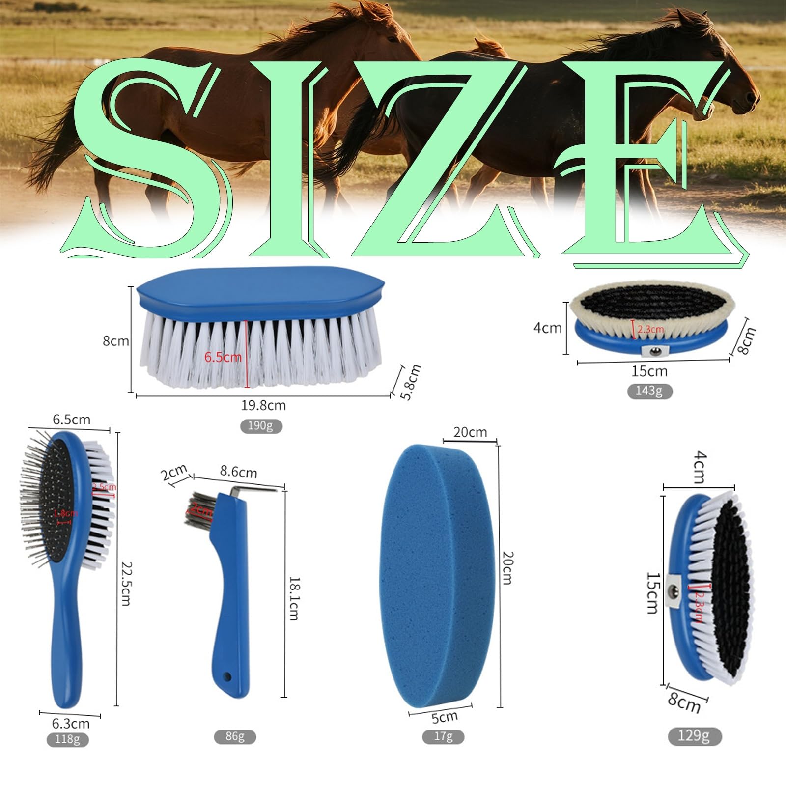 Kit de aseo para caballos: incluye púa de pezuña, peine de doble cara, cepillo, esponja y peine para caballos para una limpieza y cuidado eficaz de la adherencia equina