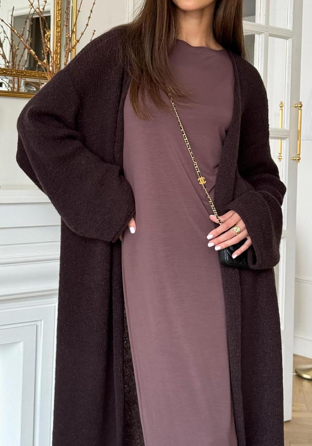 Womens Fall Long Cardigan Long Sleeve Knit Open Front Lightweight Sweaters Casual Maxi Loose Thin Coat - Image 2