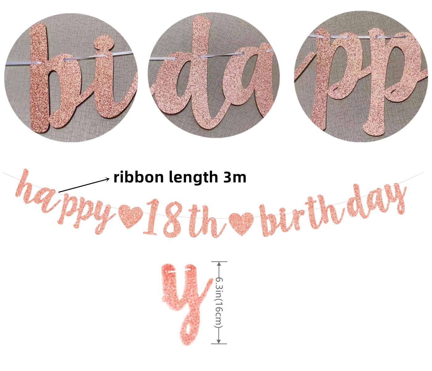 Banner 18° Compleanno Oro Rosa – Scritta Happy 18th Birthday Con Bandierine Glitterate, Lunghezza 3 M
