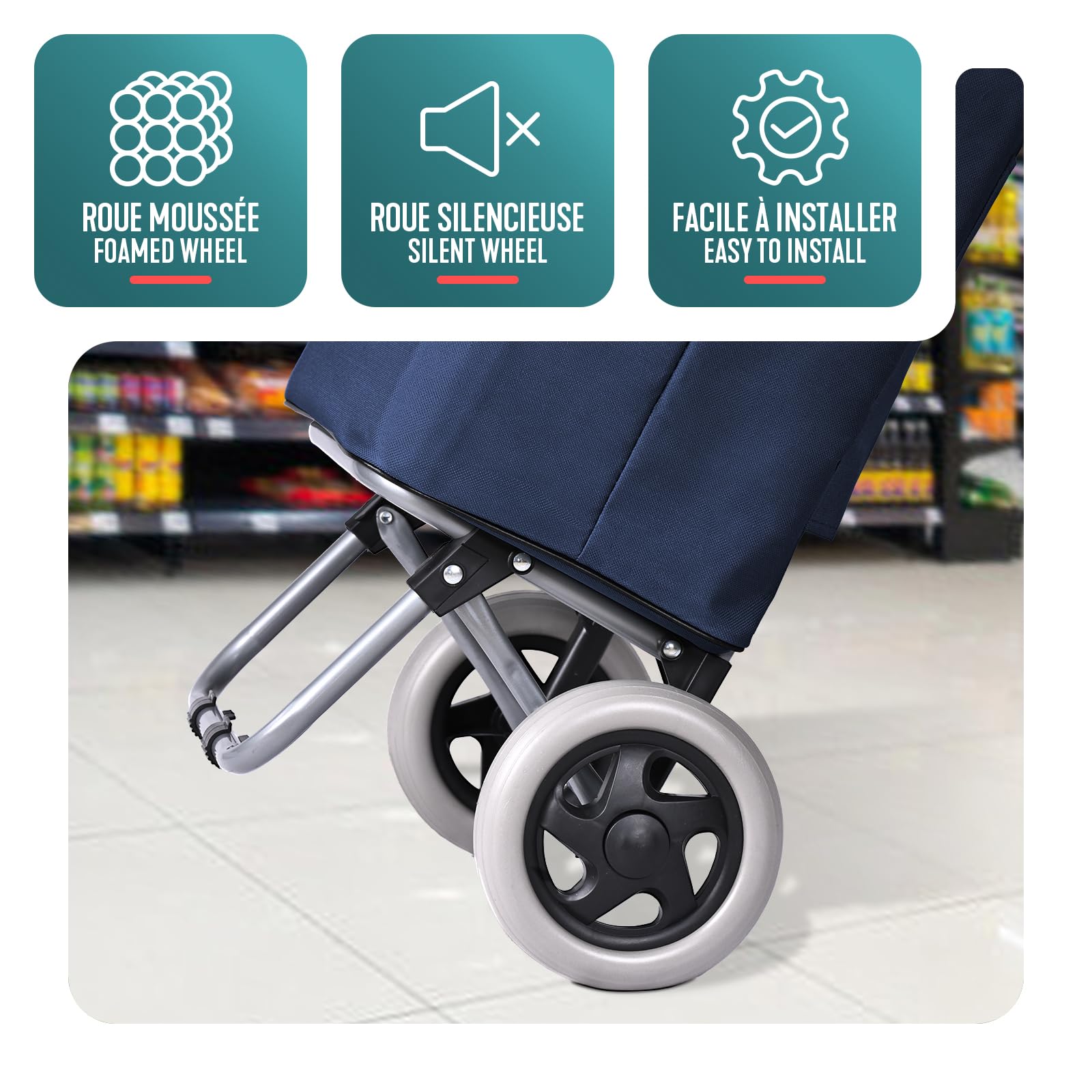 VOUNOT® Carrello Spesa 2 Ruote Pieghevole, 2 in 1 Trolley Spesa con Borsa in Tessuto Oxford dotata di Tasca con Cerniera, per Saliscale, 59L, Blu Navy