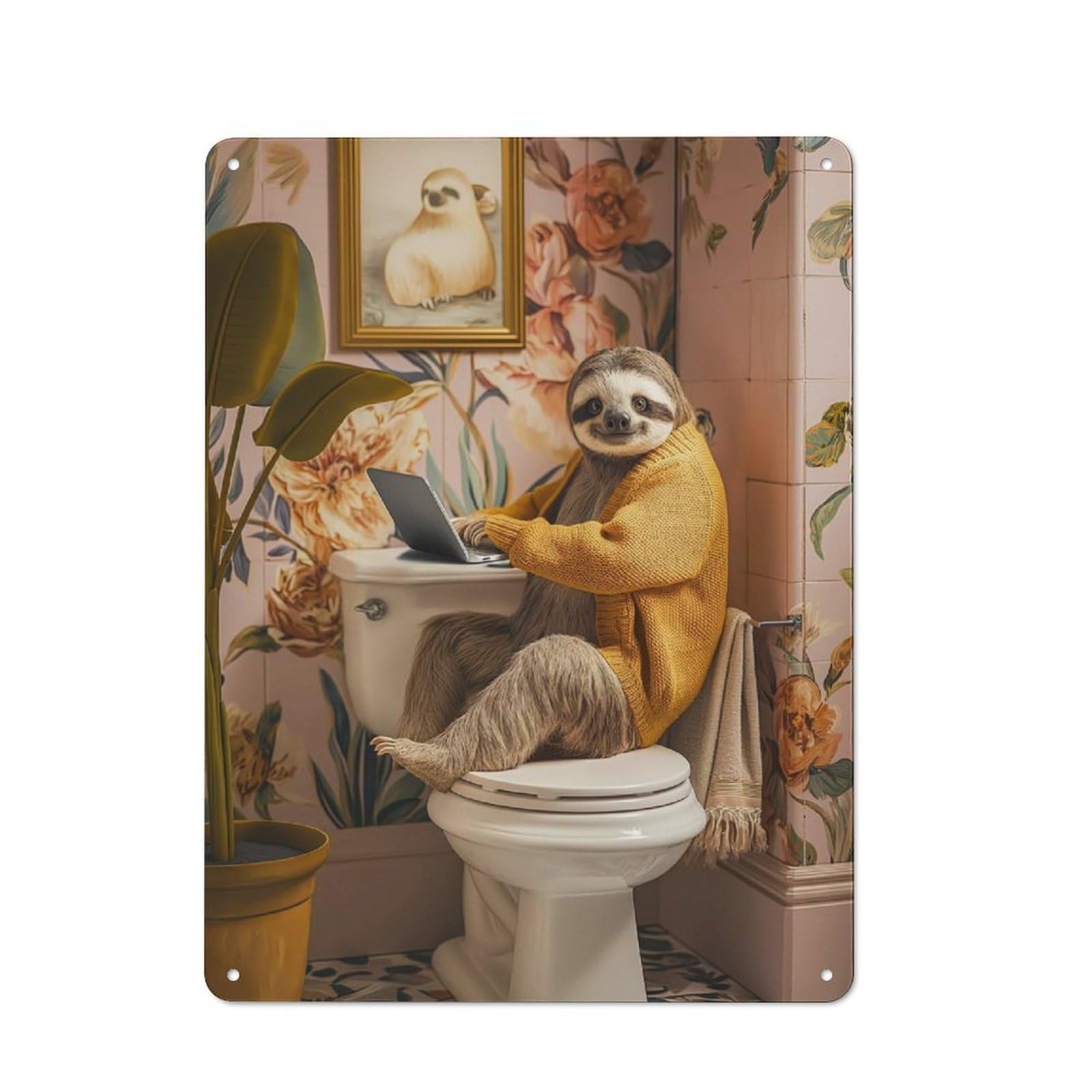 Junmoney Sloth Funny Toilet Laptop Retro Metal Sign 40X30cm, Home Bar Decor For Pub, Home Bar, Shed Or Man Cave, For Relaxed Wall Styling