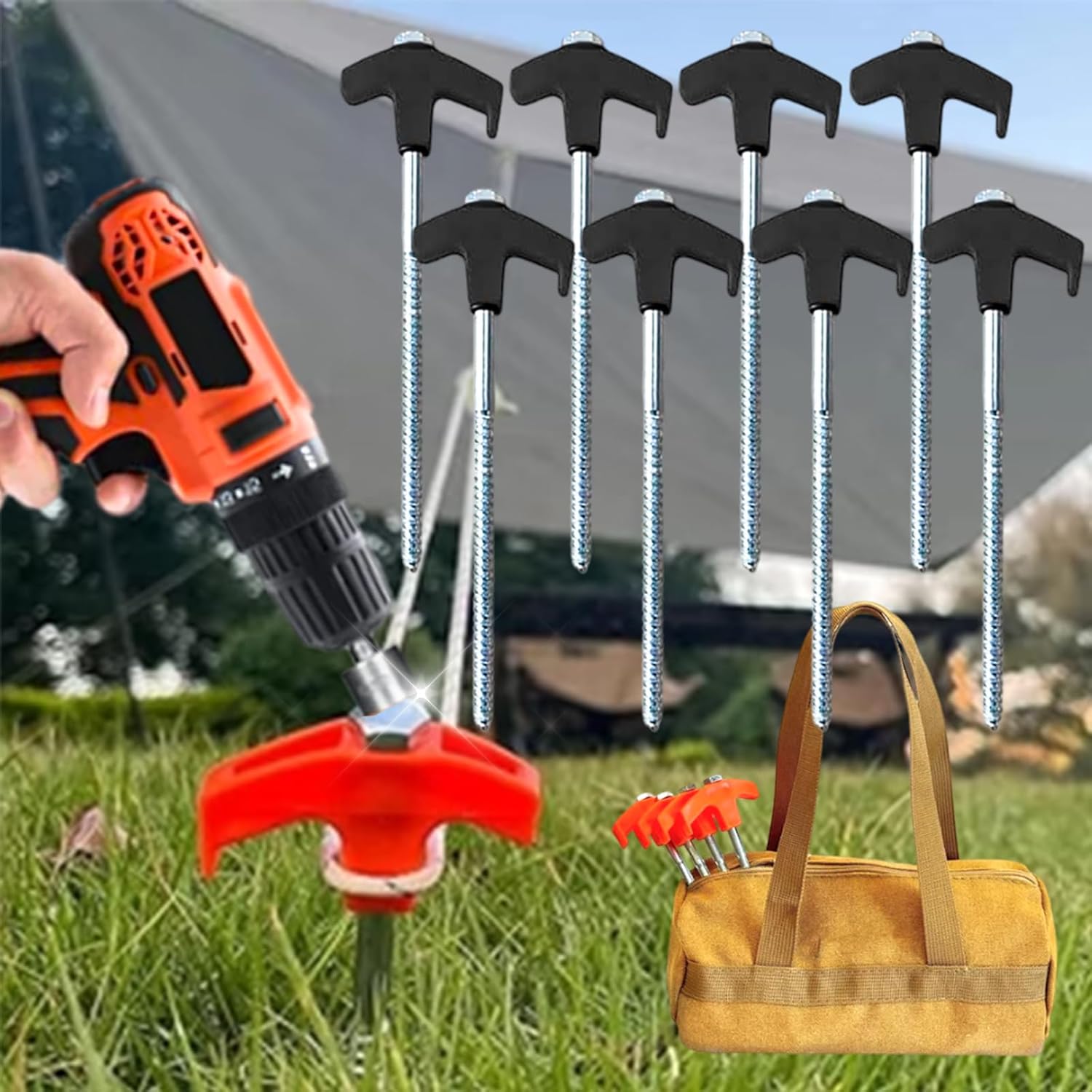 8" Screw in Tent Stakes Ground Anchors Screw in, Hex