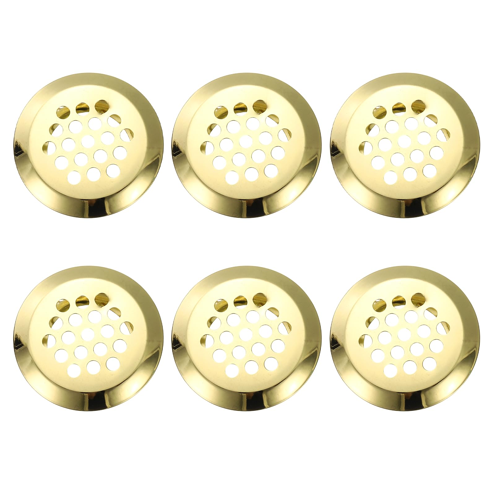 PATIKIL 1 Inch (25mm) Circular Air Vents, 6 Pack Stainless Steel Soffit Vent Louver Round Mesh Hole Louver for Kitchen Bathroom Shoe Cabinet Wardrobe, Gold