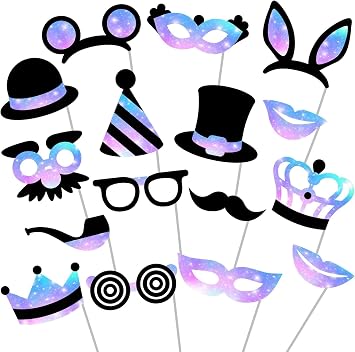 Premium Birthday Wedding Graduation Photo Booth Props Kit - 16 pc - Black & Purple - Durable & Easy-to-Use Photobooth Props Signs for Memorable Photos - Party Supply Decorations - by PixiPy