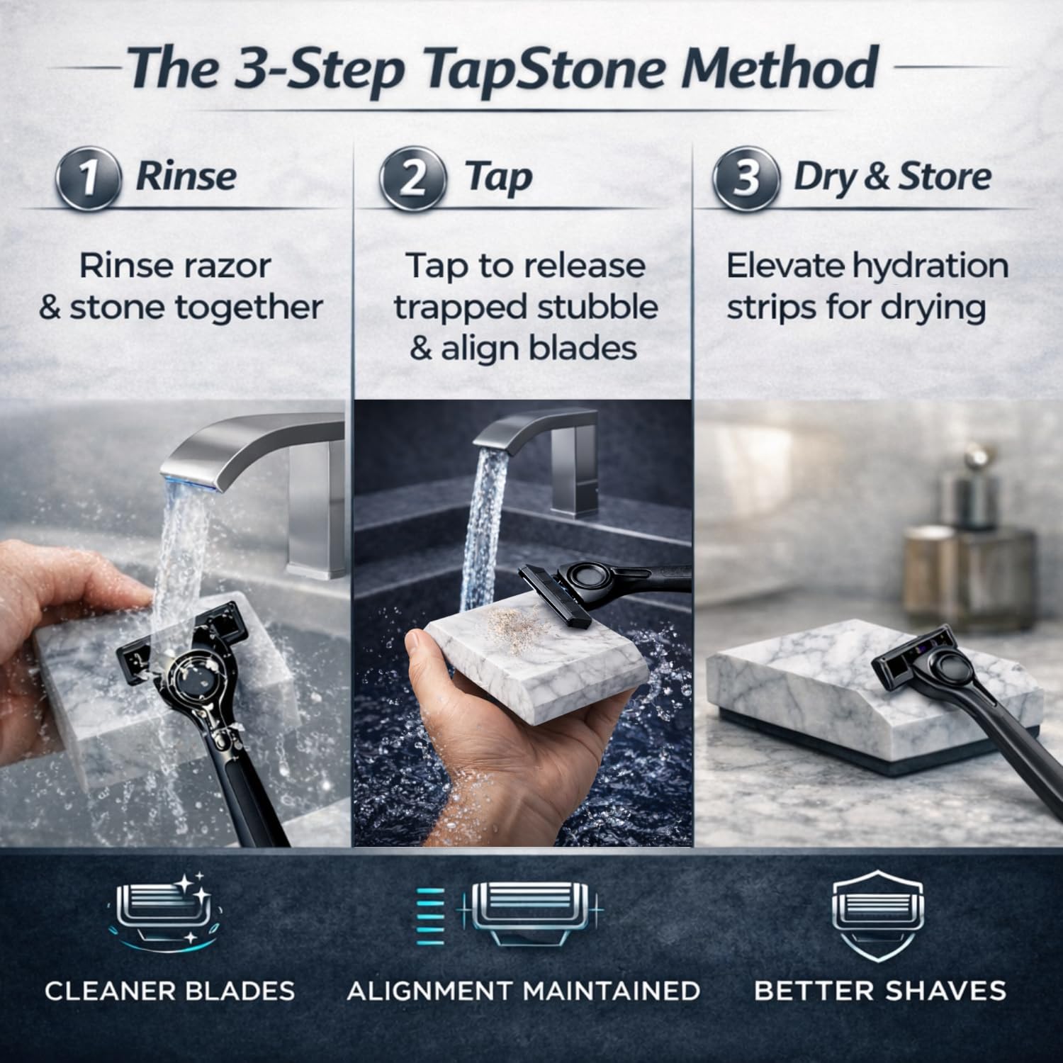 Z5 Tapstone Shaving Set for Men – Solid Metal 5-Blade Razor System with Titanium-Coated Stainless Steel Blades, Travel Case, Marble Tapping Stone & Refill Cartridges (Full Set)