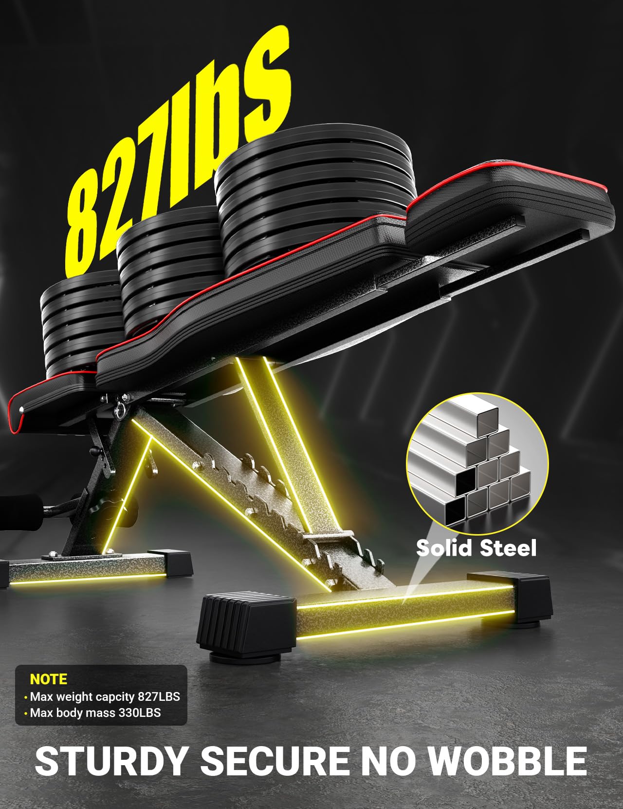 Adjustable Weight Bench, ASTM-Certified 827LBS, 98% Pre-Assembled | Foldable Gym Bench with 84 Positions Incline Decline Flat, Wider Seat for Home Gym, Extended Head Support