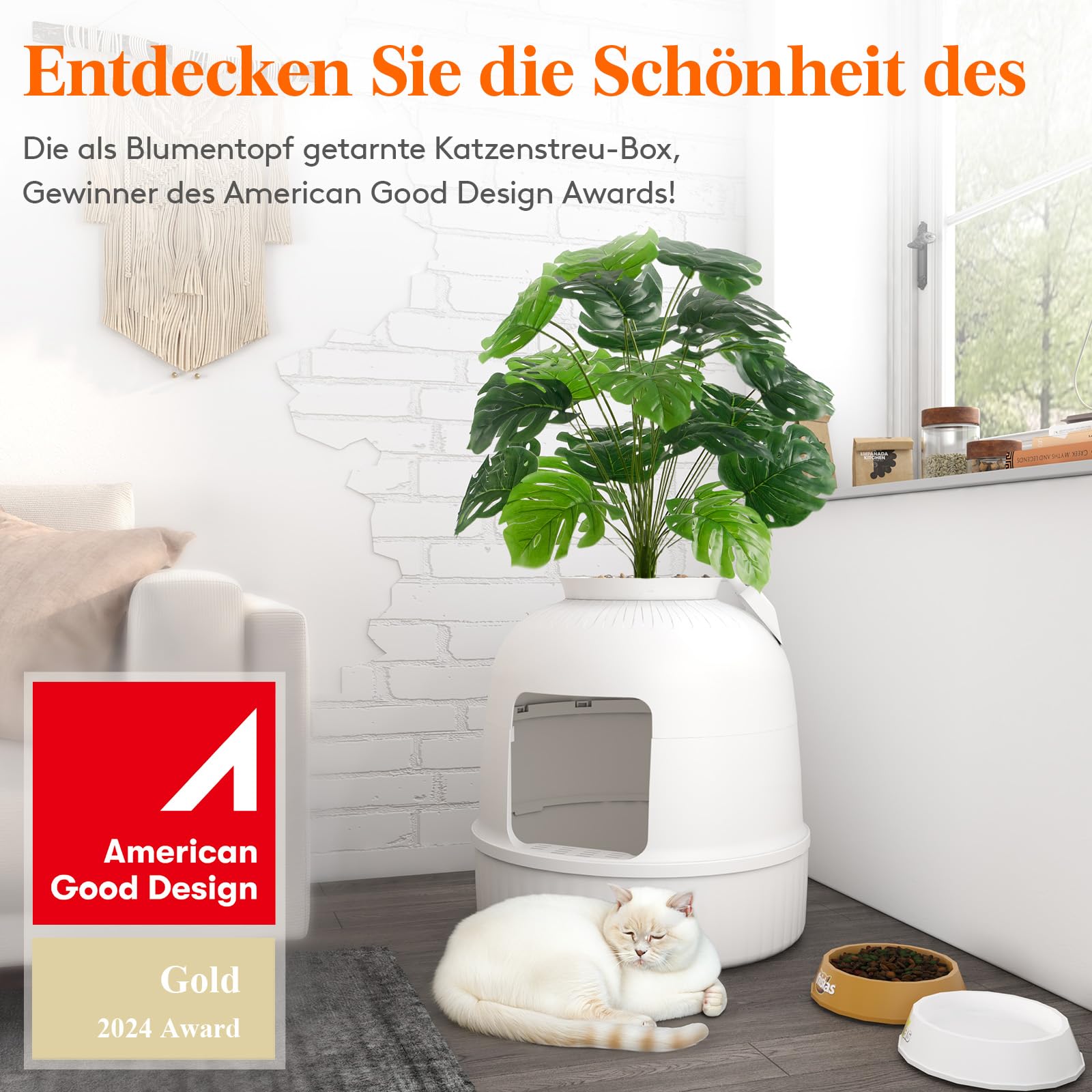 Lifewit Katzenklo Blumentopf mit Pflanze & Schaufel, Katzentoilette Weiß | Katzenklo Versteckt, Katzentoilette XXL mit Geruchskontrolle und Kohlefilter, Cat Litter Box with Plant für Wohnzimmer Ecke