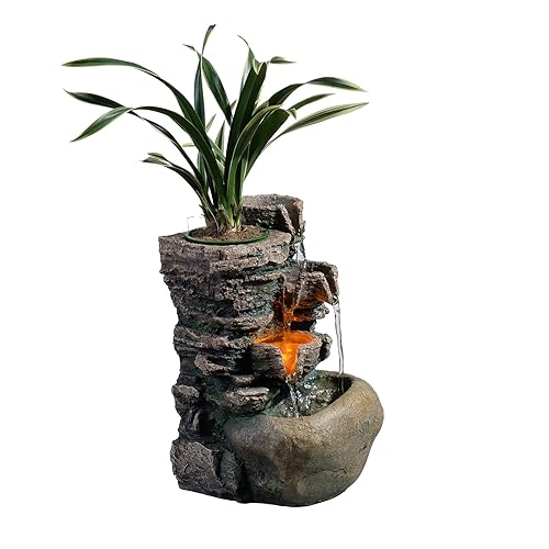 Indoor Fountain 4-Bowl Rockery Soothing Sound Tabletop Fountains Home/Office Decor