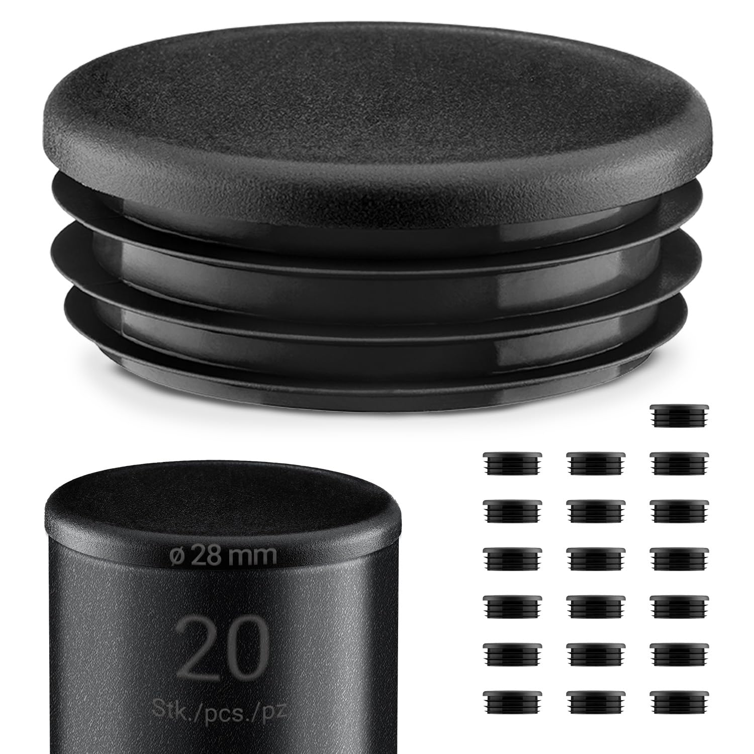 EMFA® Lamellar Plugs Round 28 mm Black Pack of 20 Pipe Plugs Round End Cap Steel Tube 28 mm Plastic Plugs for Round Pipes Pipe End Caps 2.8 cm — image 1