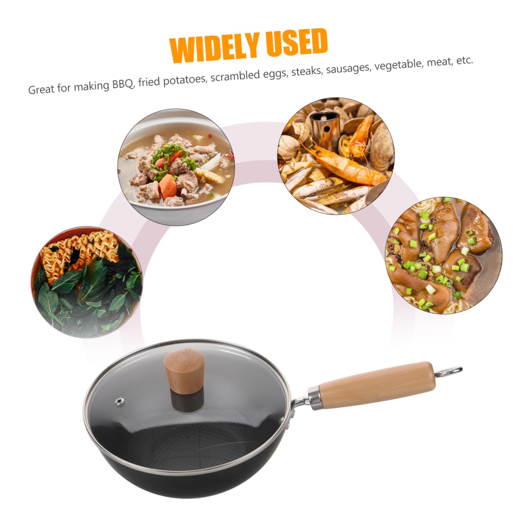 SOLUSTRE Kleiner Wok Traditionelle Wokpfanne aus Gusseisen Kochwok für Braten und Dämpfen Geeignet für Induction Gas und Elektroherde