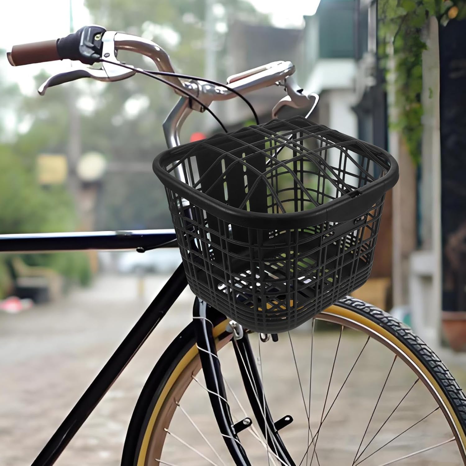 Detachable Sturdy Plastic Bike Basket with Cover Front Bicycle Basket for Electric Bikes and Scooters Multipurpose Grocery and Cycling Storage Black