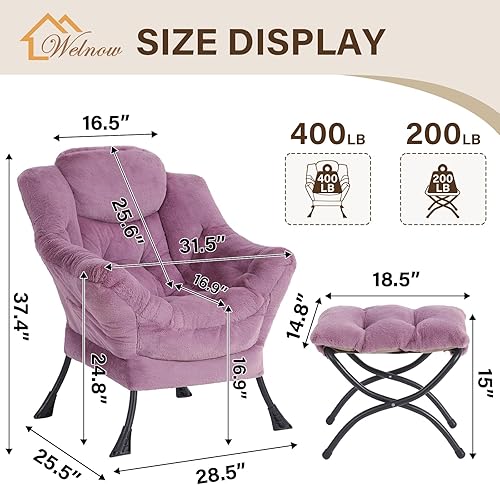 Miniatura 208 de Welnow Silla Lazy con otomana, moderna silla de descanso con reposabrazos y un bolsillo lateral, sillón para sofá de ocio, sillón de lectura