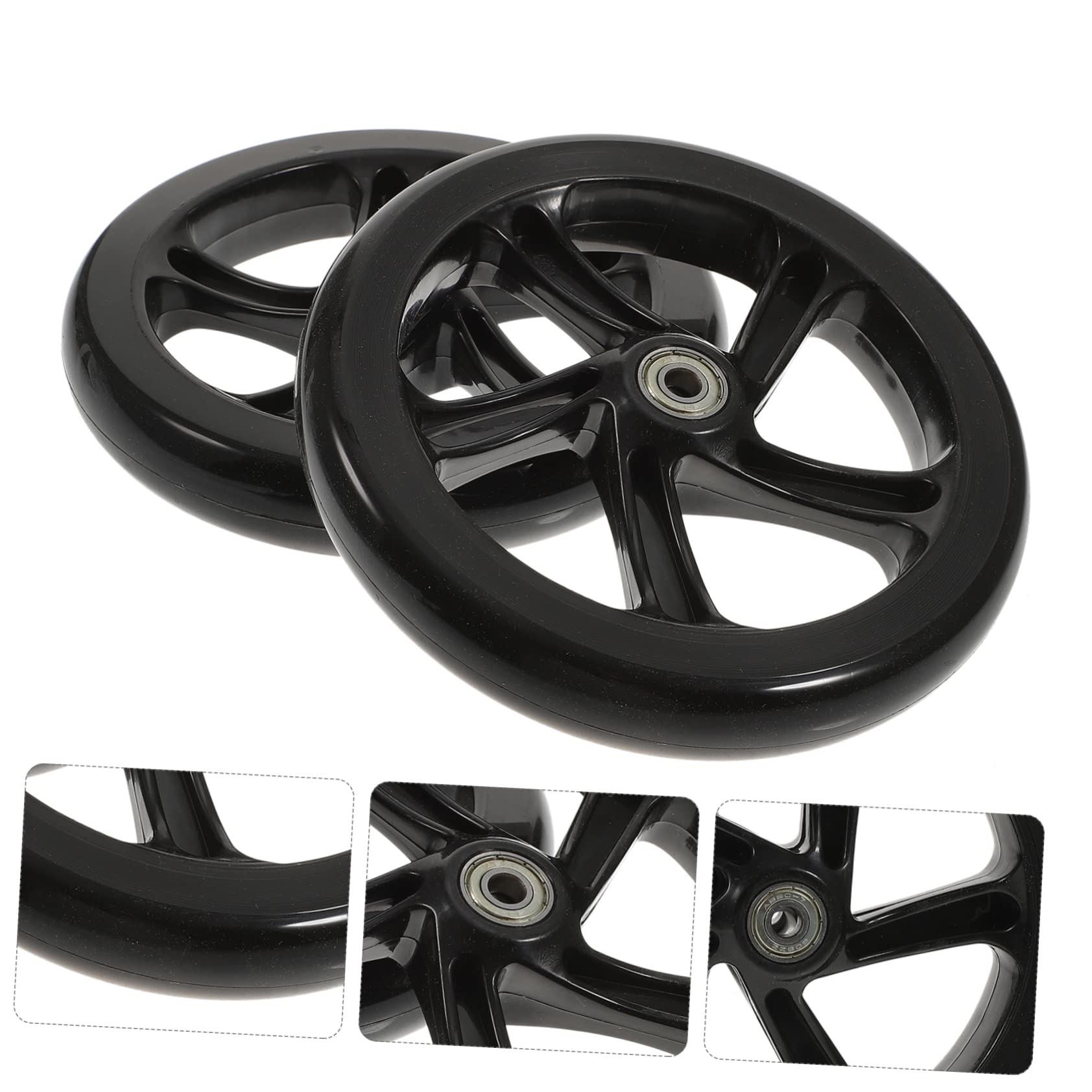 Paire de Roues de Scooter de Remplacement 180mm en PU Noir | 2 Pièces, Haute Élasticité et Stabilité, pour Routes et Béton, Résistance à L’usure