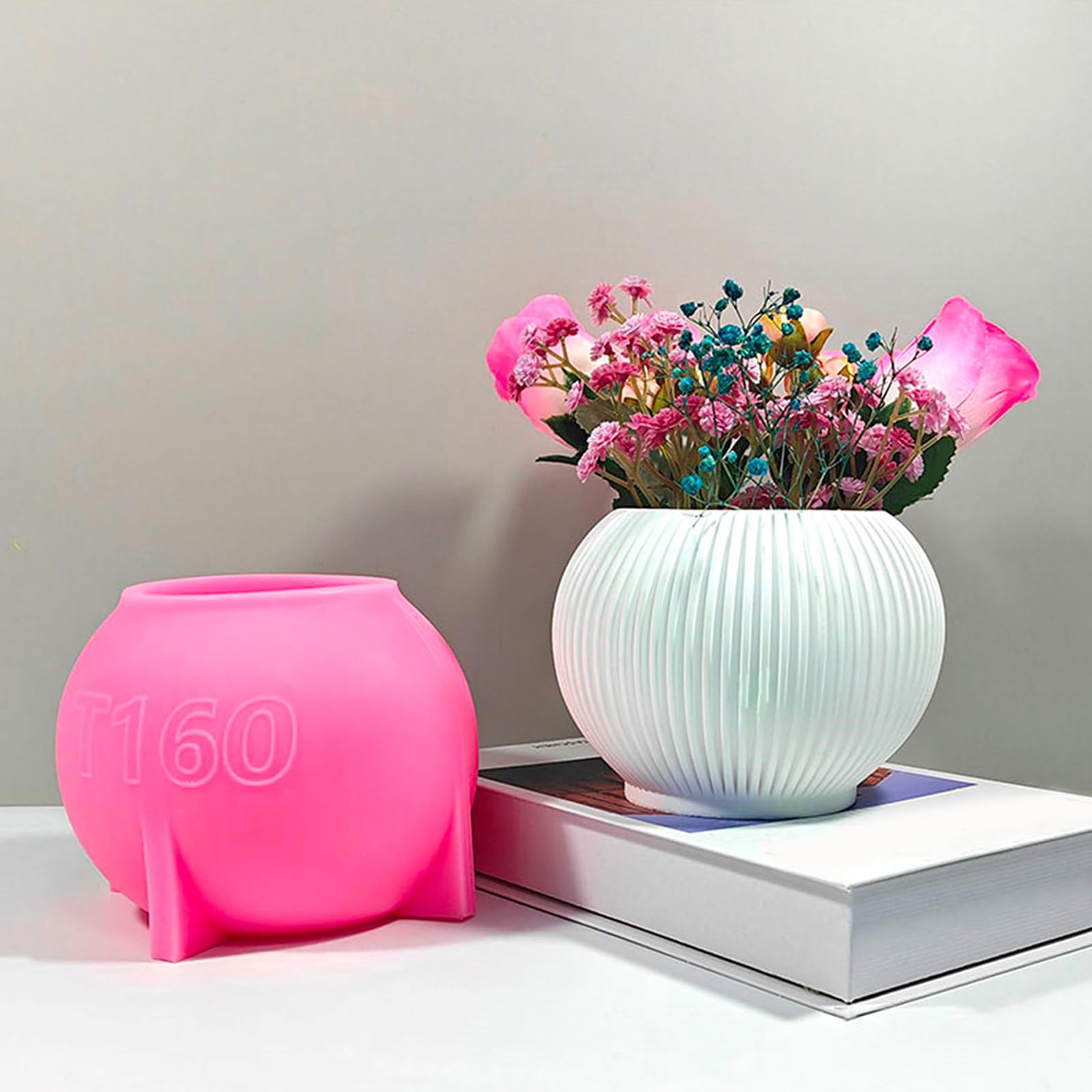 Moule en silicone pour vase à rayures - Élégant moule pour décoration d'intérieur - Résistant aux hautes températures - Moule d'ornement