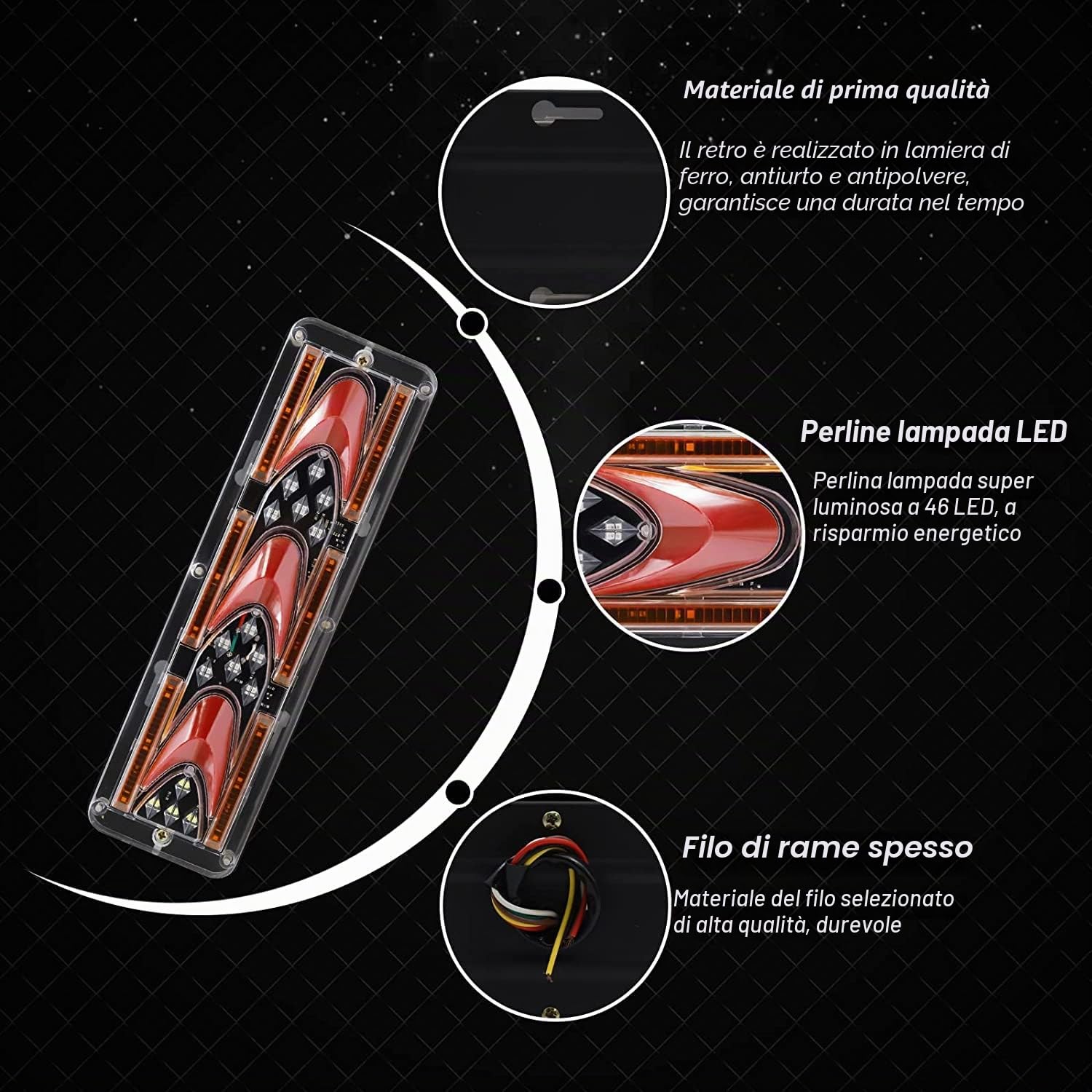 Biqing 2PCS Luci Posteriori per Rimorchio LED 24V,Multifunzione 46-LED Fanali Posteriori Luci di Stop Riflettore Indicatore di Direzione Dinamico per Rimorchio Caravan Camion Trattore