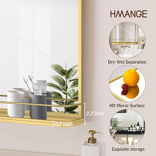 Miniatura 3 de Espejo de baño con estante para afeitar, 15.7 x 23.6 pulgadas, espejo rectangular de metal con almacenamiento, espejo de tocador negro mate con