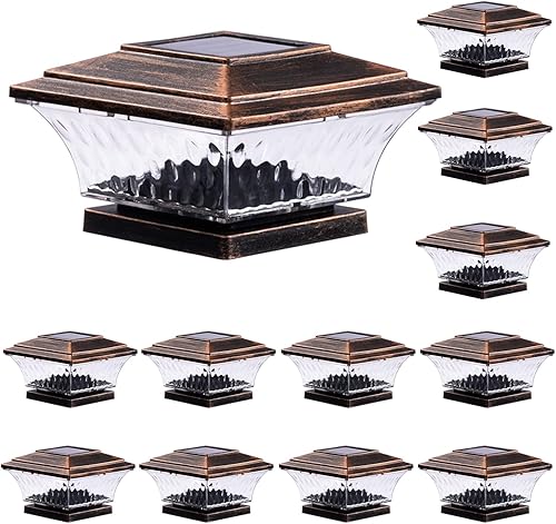 Miniatura 1 de HUYIENO Luces solares para postes de iluminación LED para exteriores, cubierta de valla, dos modos de luz, blanco cálidoblanco brillante, adecuadas