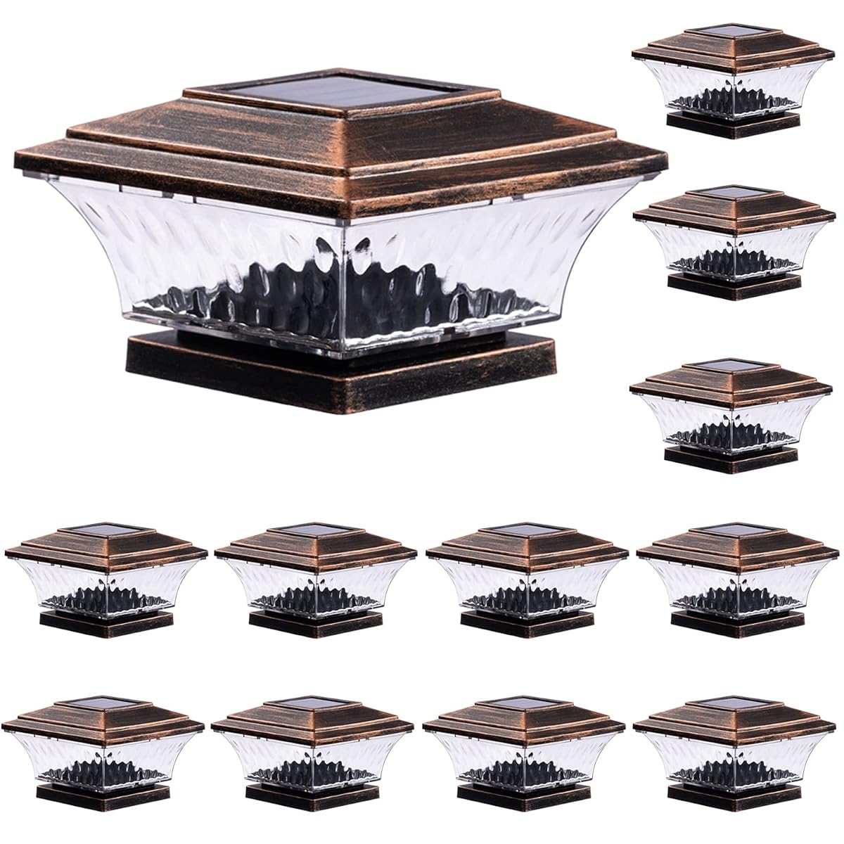HUYIENO Solar Post Cap Lights LED Deck Fence Light 12pk Brushed Copper Warm