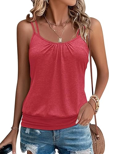Micticsi Women's Sexy Spaghetti Strap Tank Tops Banded Bottom Scoop
